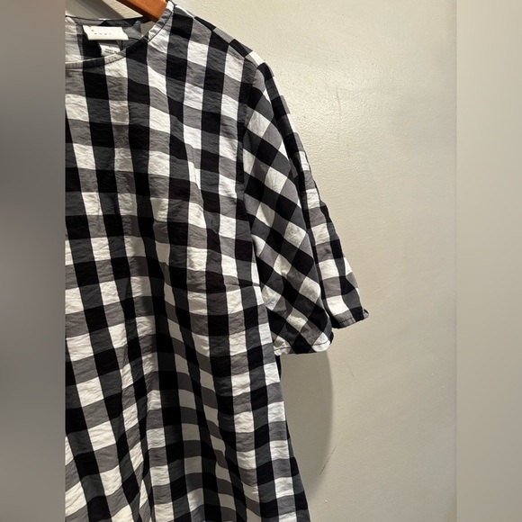a new day Black and White Plaid Blouse gingham cottage core fall large flutter - Picture 7 of 10